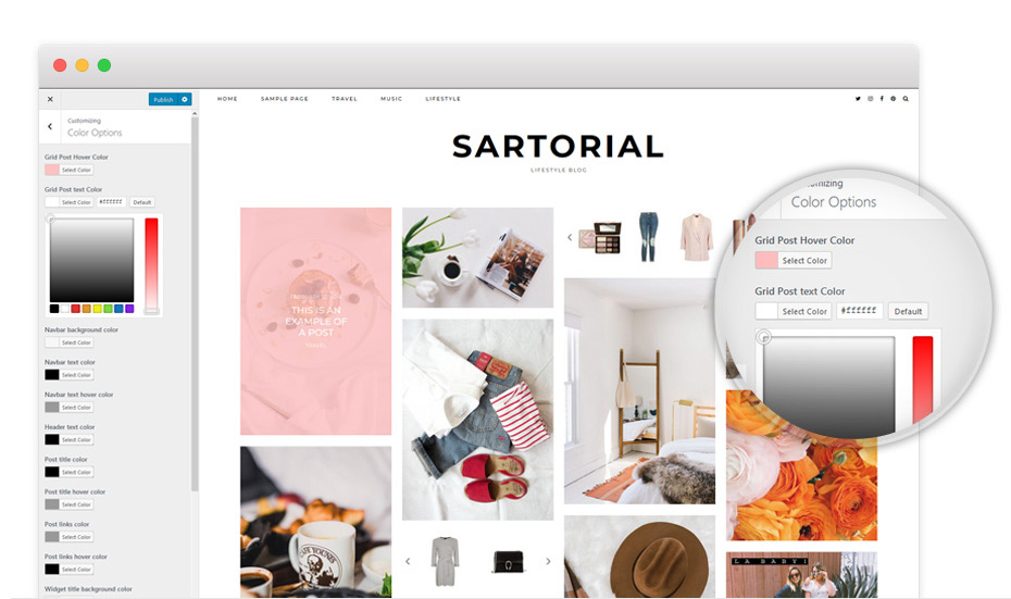 Sartorial WordPress theme colour options