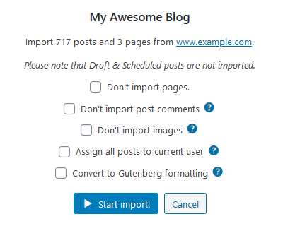 Blogger Importer Extended options