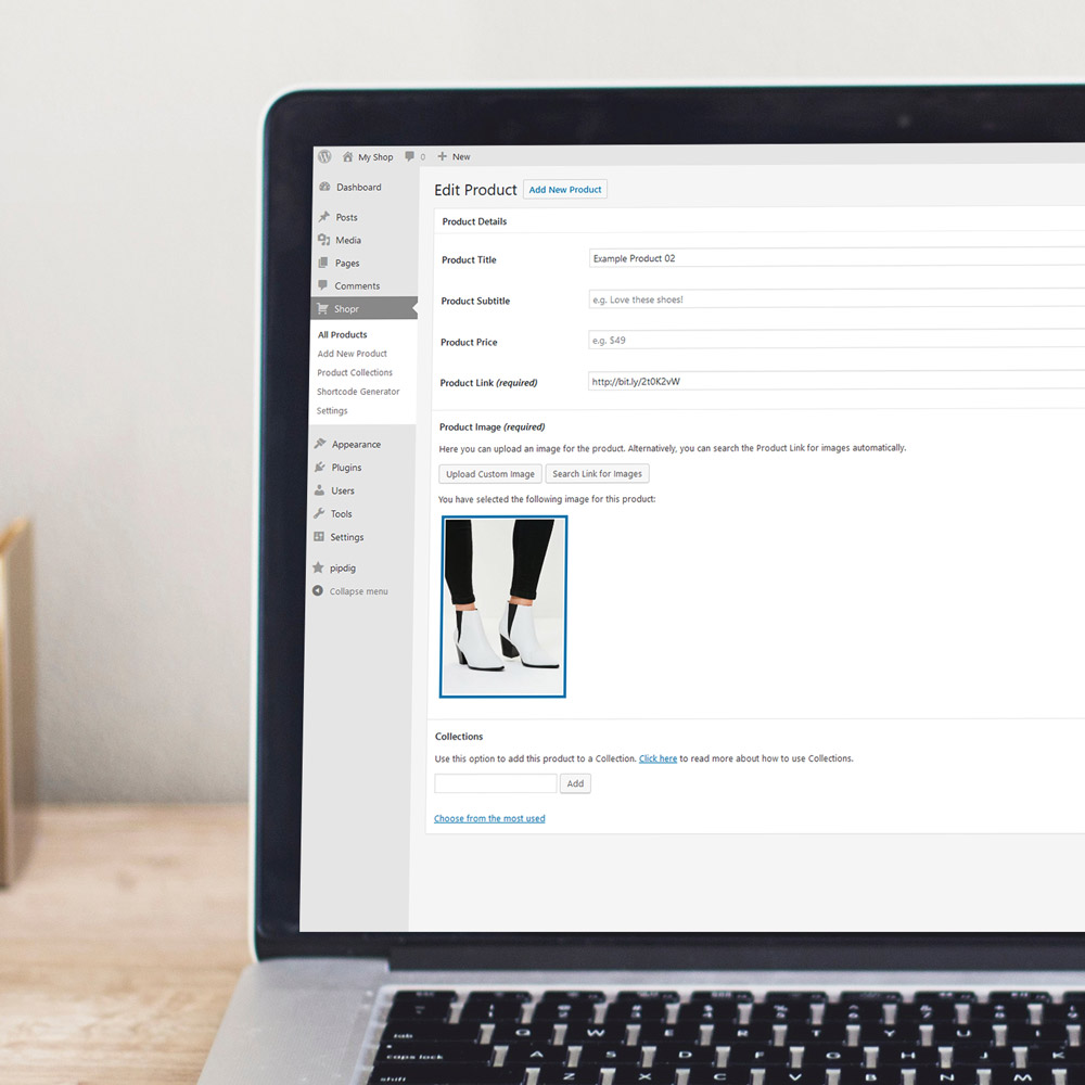 Shopr product edit screen
